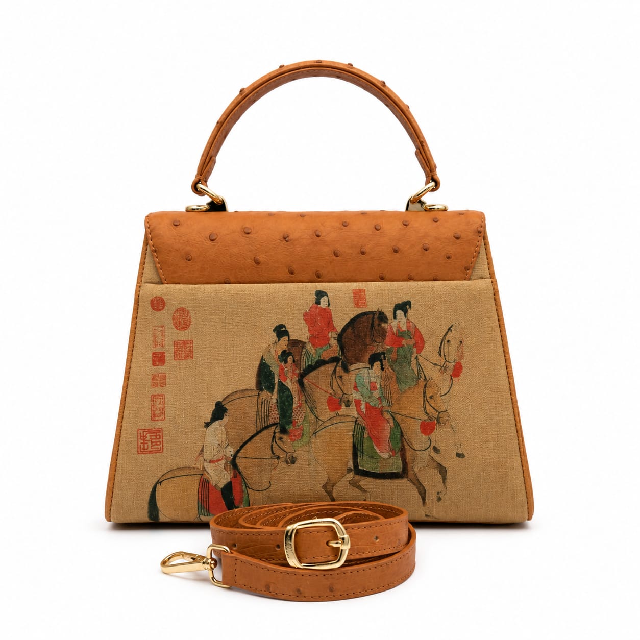 Fulvia Ostrich Skin Silk Road Handbag – Year of the Fire Horse Edition - Image 4